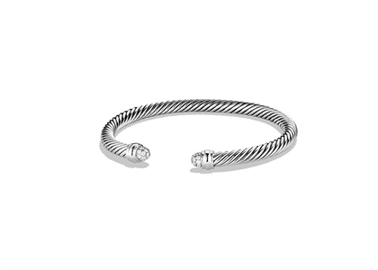 Rhodium Plated Twisted Open Cuff Bracelet